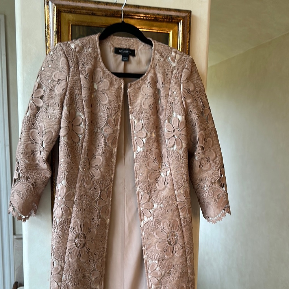 St. John Tan Cape with Intricate Lace Design